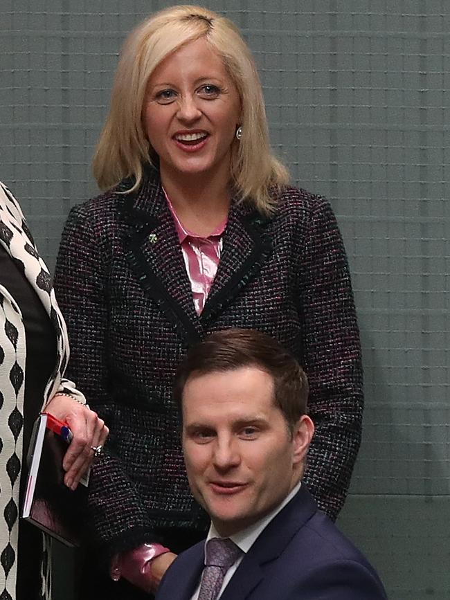 Melissa McIntosh with Alex Hawke after Ms McIntosh delivered her Maiden Speech in the House of Representatives Chamber in 2019. Picture Kym Smith