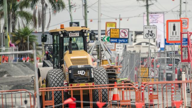 Light rail construction at Miami. Picture: Glenn Campbell