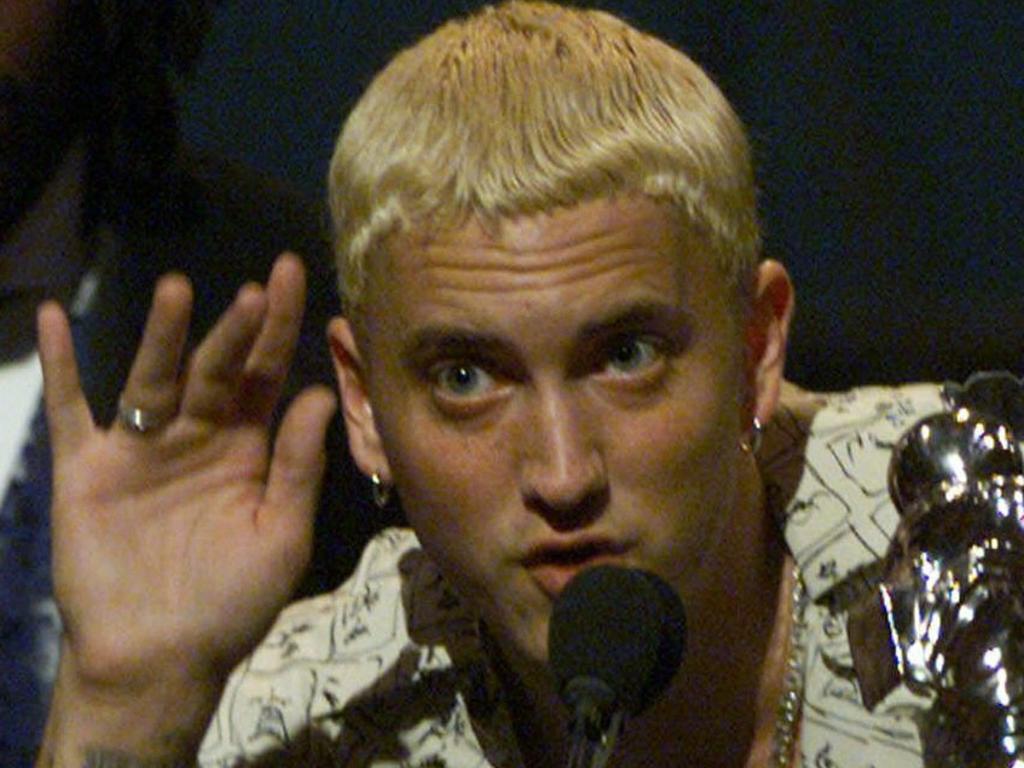 Eminem as he accepts his best new artist in a video award for My Name Is, during the MTV Video Awards in 1999.