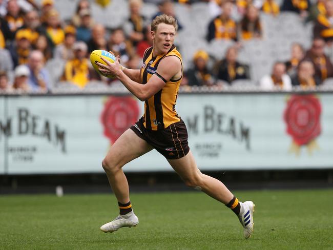 AFL Round 5. 22/04/2019. Hawthorn v Geelong at the MCG.  Hawthorns James Sicily     . Pic: Michael Klein.