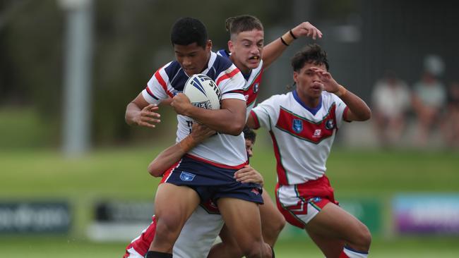 Joshua Fesolai in action for the Central Coast Roosters against the Monaro Colts in round one of the Andrew Johns Cup. Picture: Sue Graham