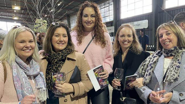 The Winter Wine Fest was a popular place to enjoy a girl’s day out (left to right) Kylie Harrison, Somerville, Monique Heitzmann, Brighton, Julie-Anne Stanford, Elwood, Amie Meyer, Mornington, Tash Barnes, Somerville. Picture: Lucy Callander