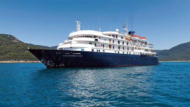 Caledonian Sky cruise ship at Wilsons Promontory, 2013 Pic supplied by APT