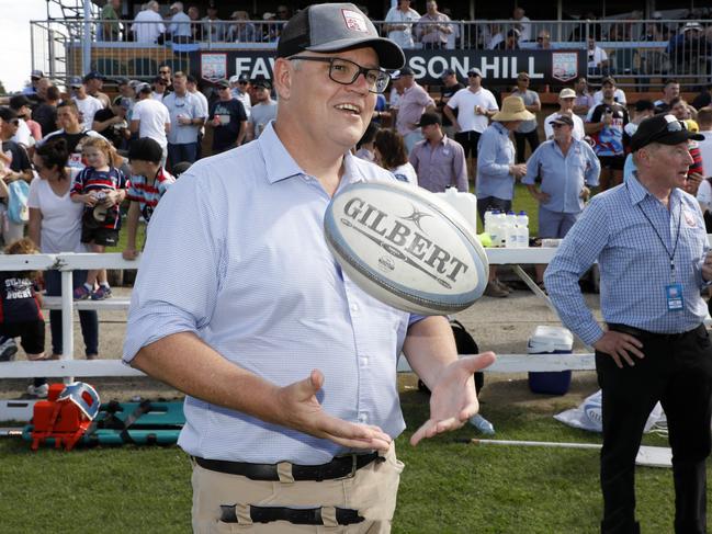 Mr Morrison prior to his kick off of the game. Picture: Chris Pavlich 