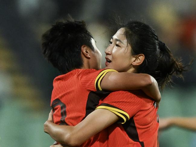 Zhang Linyan celebrates after scoring for China PR in the clash with the Matildas. Picture: Getty Images