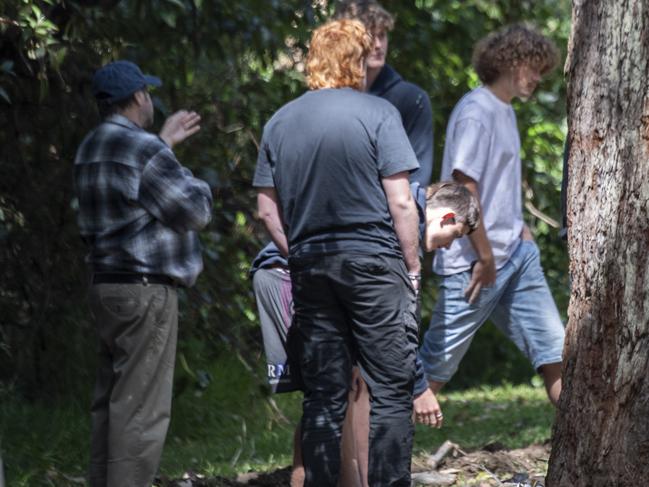 Locals at the scene of the crash on Saturday morning. Picture: Monique Harmer