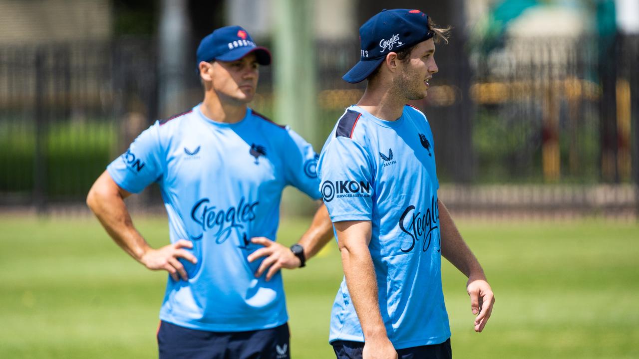 Cooper Cronk and Sam Walker at Roosters training. Pic: Roosters Digital