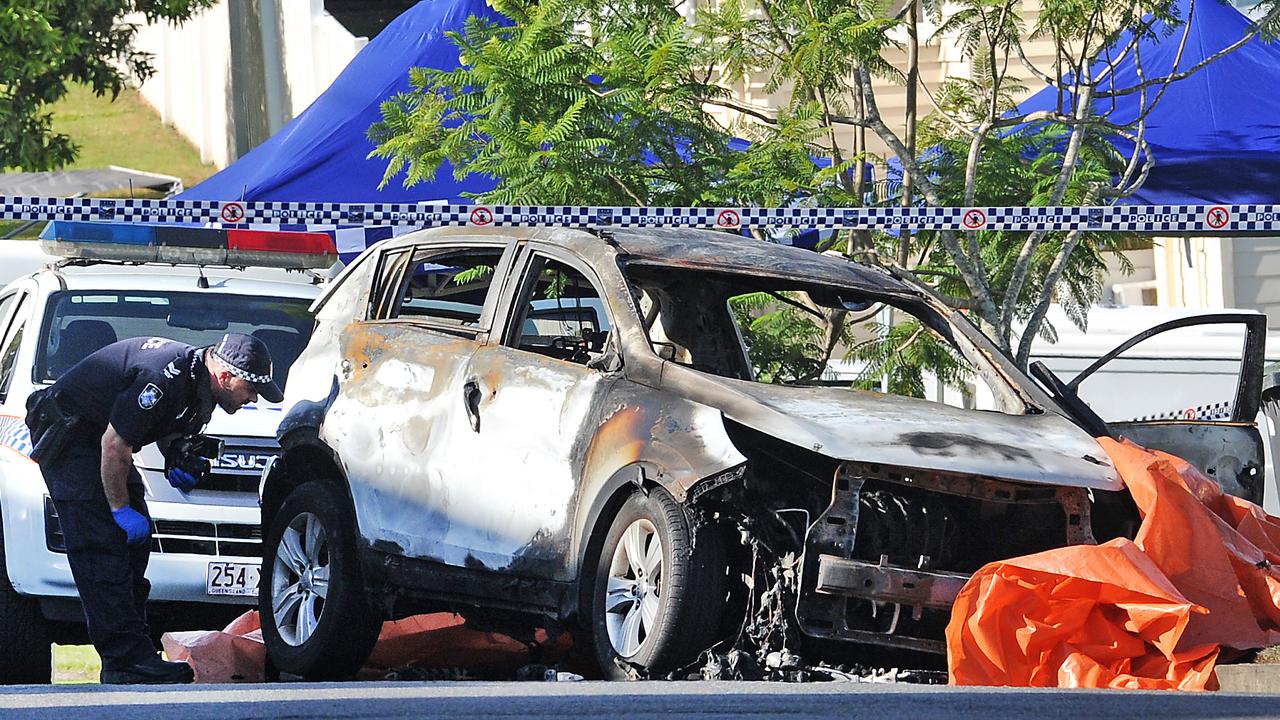 The car on Raven street, Camp Hill where the three children we burnt alive. (AAP image, John Gass)