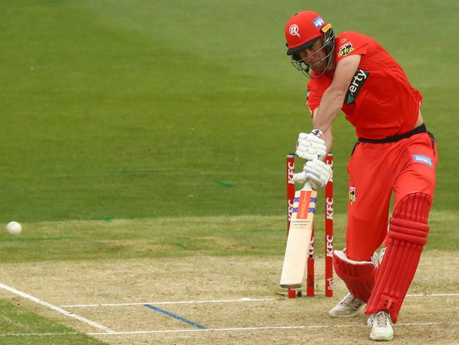 Melbourne Renegades’ Beau Webster hits through covers against Hobart at the MCG on January 26. Picture: Mike Owen/Getty Images