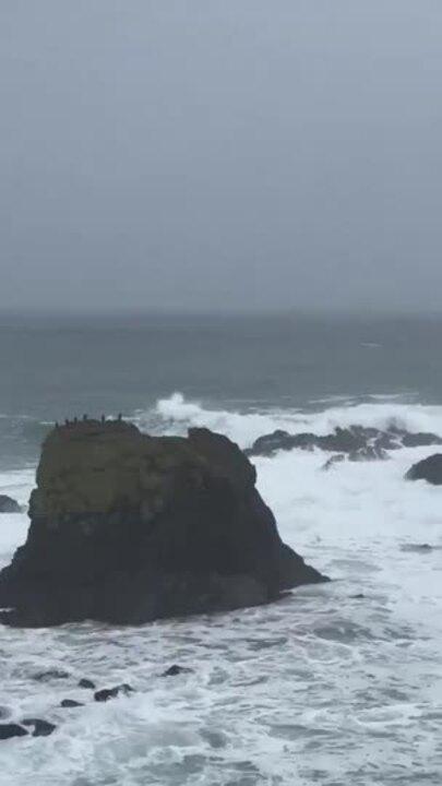 Big Waves Thrash Against Rocks on California's Mendocino Coast