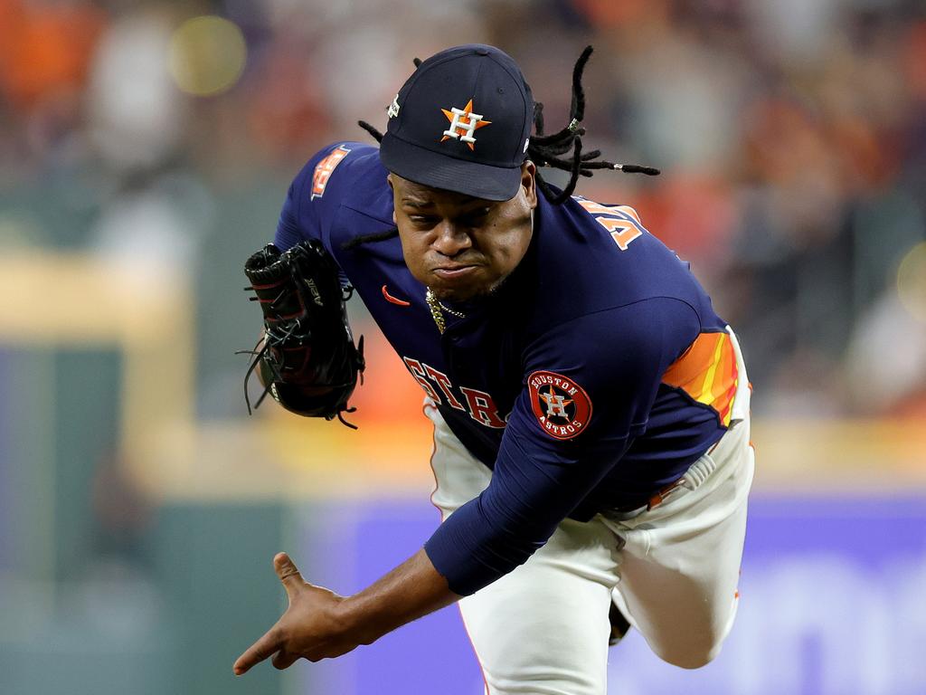 Houston Astros pitchers Framber Valdez, Luis Garcia, Cristian