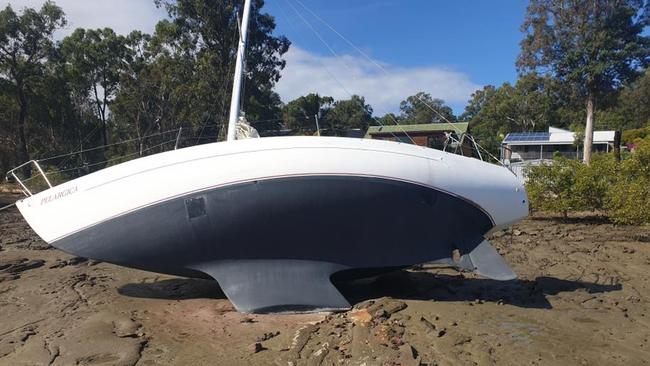 The Pelargica had to be rescued from Macleay Island after it broke mooring during strong winds last week.