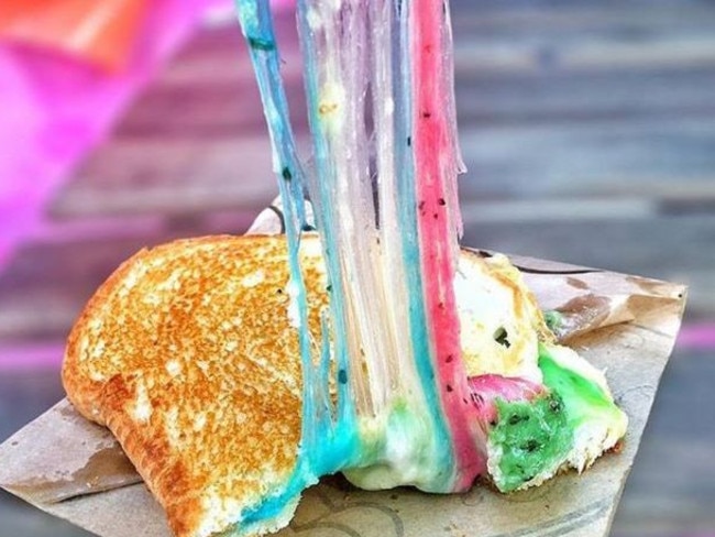 The rainbow cheese toast from Kala Toast, Hong Kong. Picture: Instagram.com/hkfoodiexblogger