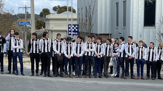 Teammates form a guard of honour at the funeral of Dallas Keogh-Frankling. Picture: Julieanne Strachan