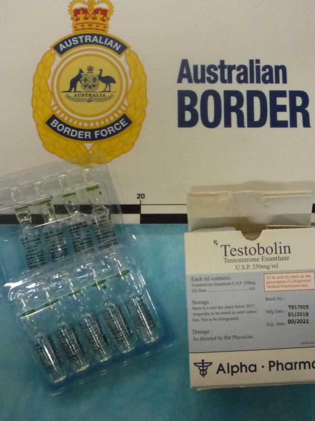 A Tasmanian gym enthusiast has been ordered to pay almost $20,000 in fines and court costs for attempting to smuggle a ‘small pharmacy’ of steroids into Australia.  The 31-year-old was searched by Australian Border Force officers when he returned to Perth on a flight from Malaysia on 10 July, 2019. At the time the man was a FIFO worker in Western Australia. Pictures: ABF