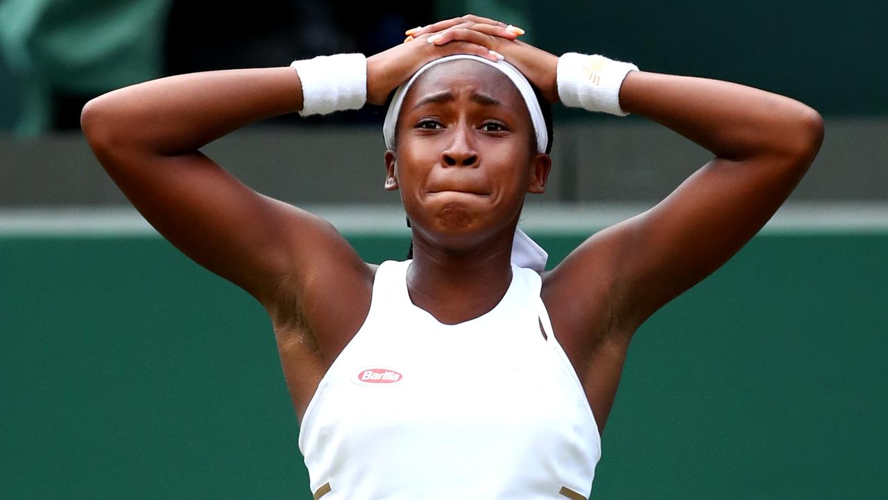 Stunned: Cori Gauff celebrates beating tennis great Venus Williams. (Photo by Clive Brunskill/Getty Images)