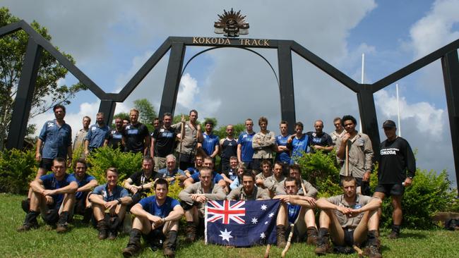 Alastair Clarkson and Hawthorn players after completing the Kokoda Track. Pictures: Hawthorn Football Club.