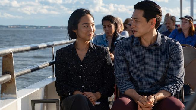 Teo Yoo and Greta Lee in Celie Song’s Past Lives, which earned five nominations at the Golden Globes. Picture: A24