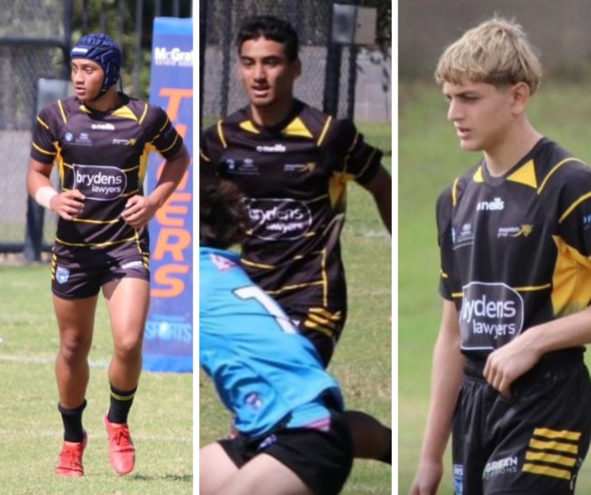 Karson Burgess, Johnson Kitiona Ma-Chee and Jonathon El Halabi of Mounties.