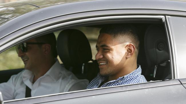 NRL player Manase Fainu leaves Parklea jail after receiving bail over the alleged church stabbing.