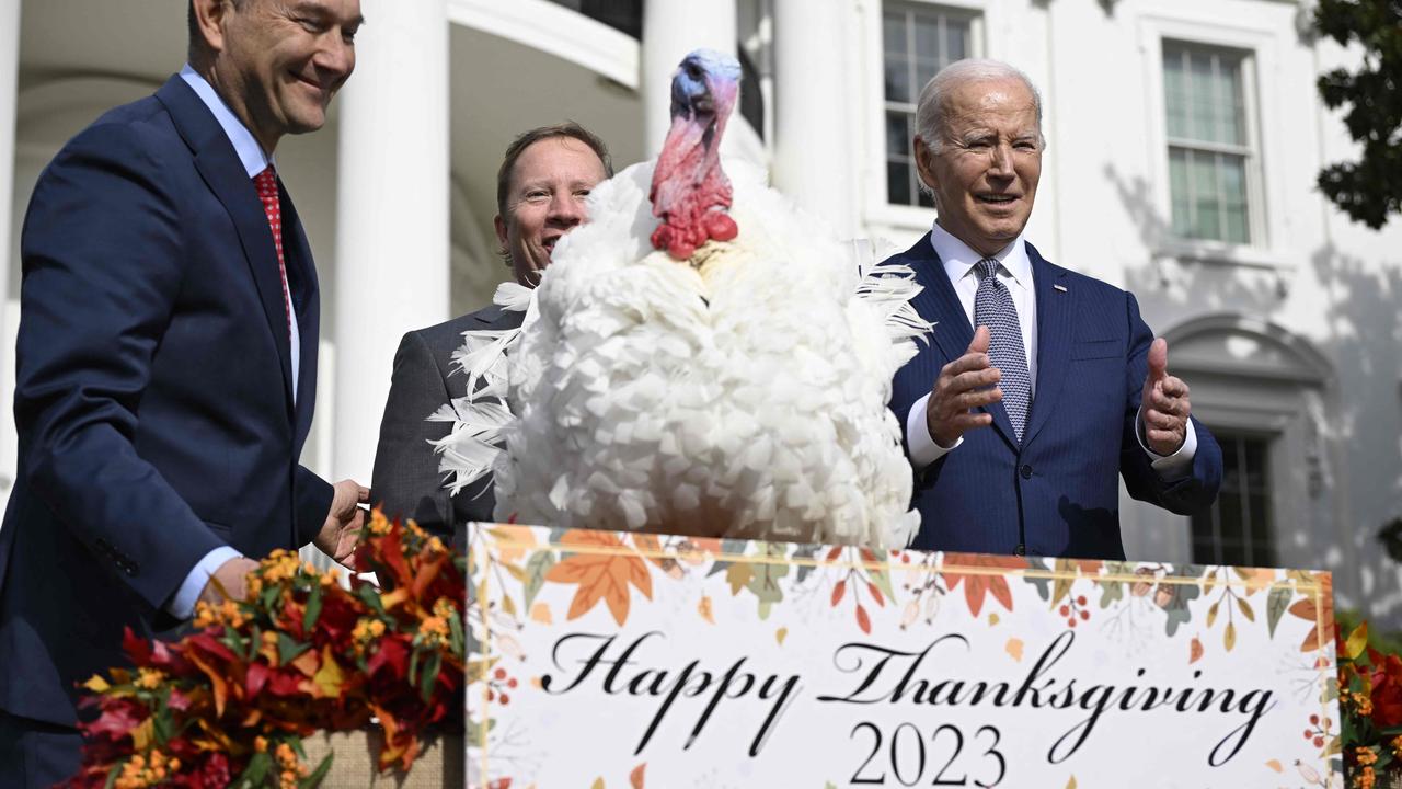 US President Joe Biden pardons the national Thanksgiving turkey, Liberty, during a pardoning ceremony at the White House in Washington November 20. Picture: Andrew Caballero-Reynolds/AFP