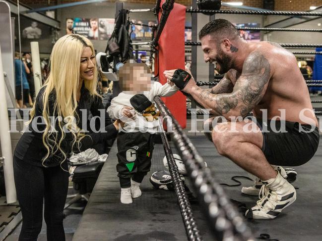 Abdulrahim with his wife, Chloe Wakim, and their young daughter. Picture: Jason Edwards