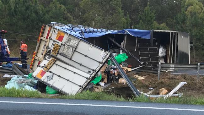 The truck rollover at Landsborough. Picture: Bruce Long