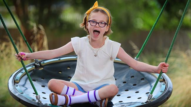 Matilda Bugden, 7, has been in and out of the Royal Children’s Hospital for most of her life. Picture: Alex Coppel