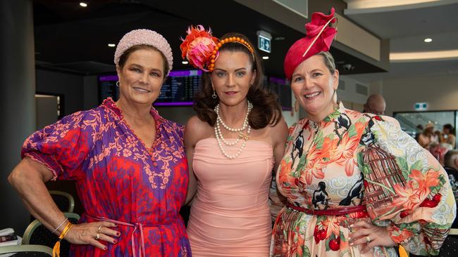 Anita Frawley, Natalie Young and Bec Schultz at the 2024 Darwin Cup. Picture: Pema Tamang Pakhrin