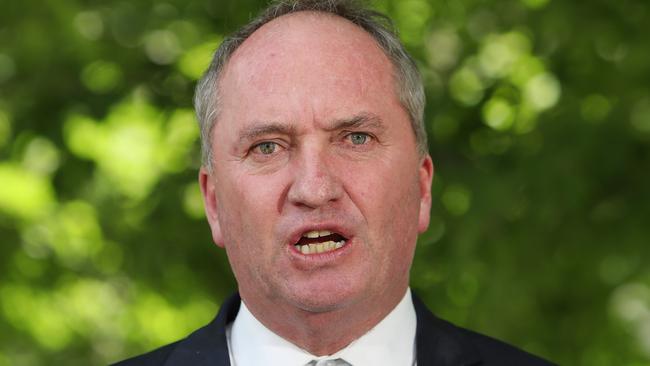 Barnaby Joyce during a press conference at Parliament House in Canberra. Picture Kym Smith