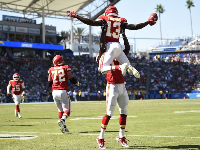 De'Anthony Thomas #13 of the Kansas City Chiefs celebrates a touchdown. Picture: AFP