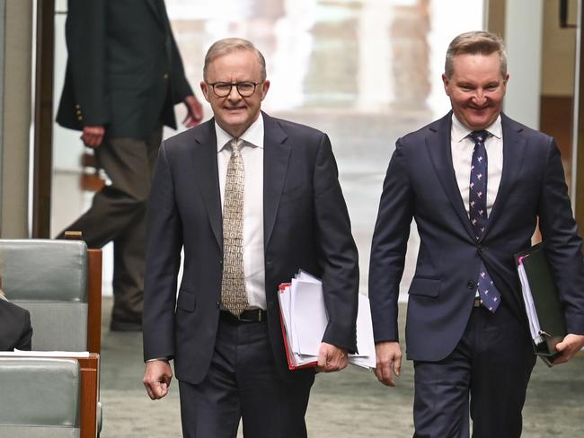 CANBERRA, AUSTRALIA, NewsWire Photos. MARCH 19, 2024: Climate Change and Energy Minister Chris Bowen and Prime Minister Anthony Albanese during Question Time at Parliament House in Canberra. Picture: NCA NewsWire / Martin Ollman
