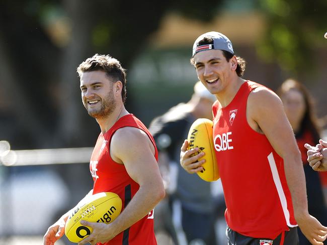 Papley and McInerney both got through Tuesday’s main training session unscathed. Picture: Phil Hillyard