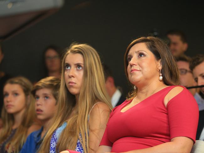 Mr Baird's family (Laura, Luke, Cate and wife Kerryn) at today’s press conference. Picture: Mark Evans