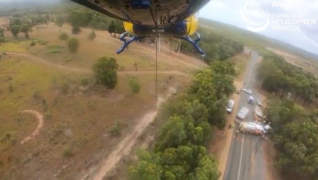 RACQ Capricorn Rescue approaches the scene of a crash at Tanby Rd.