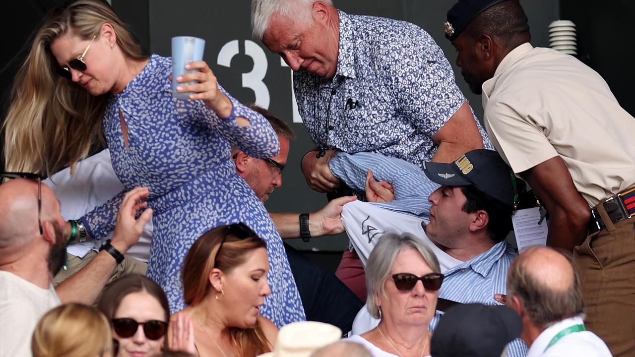 Mr Pavlou being kicked out of the 2022 men’s Wimbledon final by security. Picture: Ryan Pierse/Getty Images