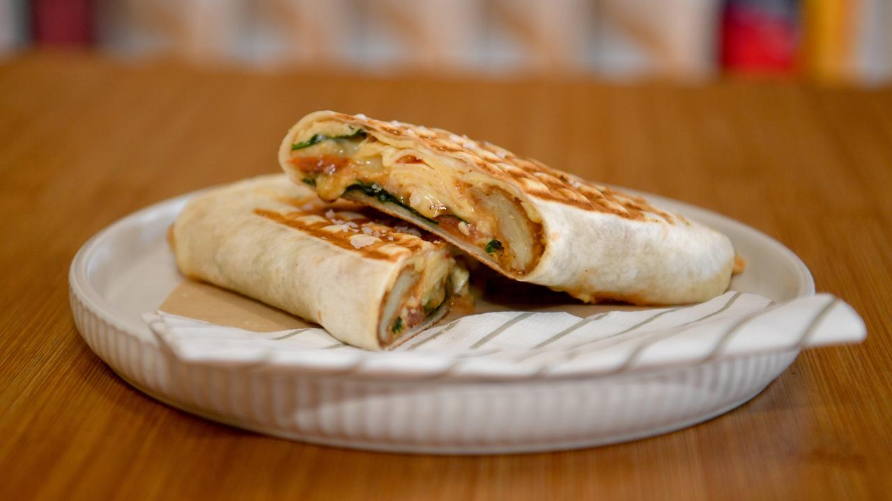 Chorizo and egg wrap at Stripes Coffee in West End. Picture: Evan Morgan.