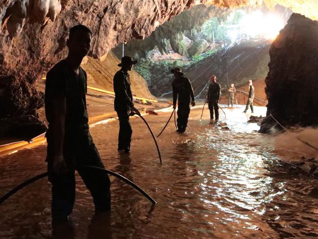 Rescuers currently have “perfect” conditions to extract the cave-trapped boys, despite still being “at war with water”. Picture: AFP