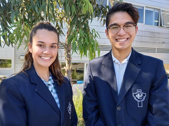 Donvale Christian College captains Millie Southwell and Daniel Lee. Picture: Michael Halliday