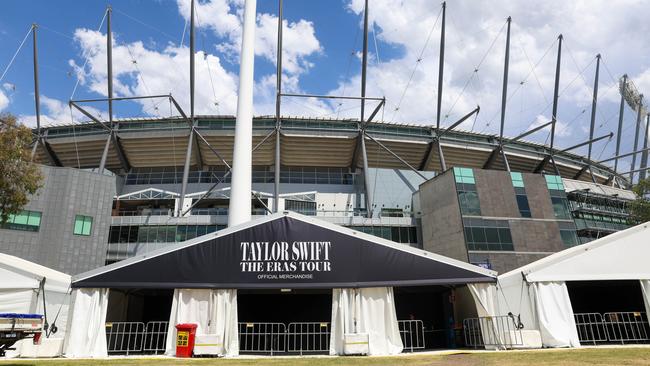 The MCG has already begun its conversion ahead of Swift’s concert on Friday night. Picture: Brendan Beckett