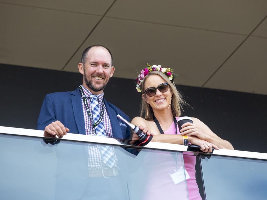 Punters at the Ladies Day 2022 races laughing after friends won big on a race. Picture: Floss Adams.