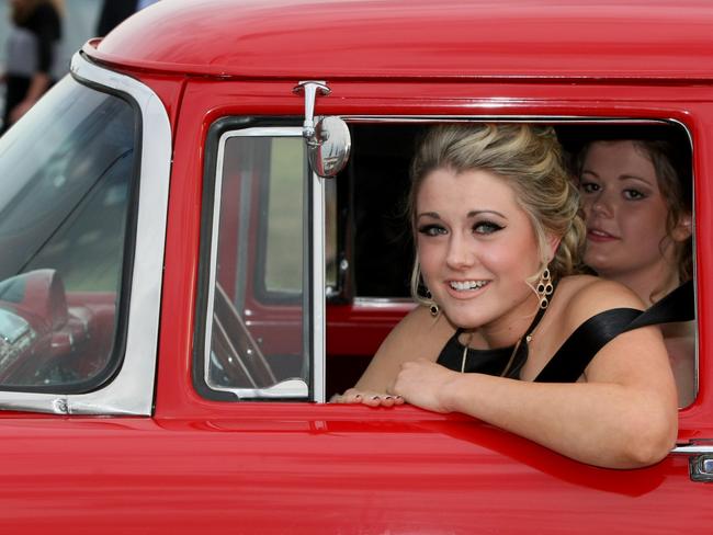 Chloe Bowering arrives at MacKillop College School Formal at Tattersalls Park on Wed 22 Oct 14. Pic: Carolyn Docking