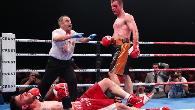 Zerafa was knocked down by Jeff Horn during the stunning ninth round. Picture: Getty