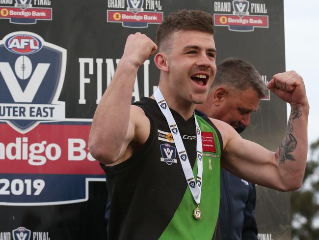 Lachlan Batten is best on ground for Doveton during the AFL Outer East (Div 1) Grand Final: Doveton v Pakenham game played at Woori Yallock. Sunday, September 22, 2019. Picture: David Crosling