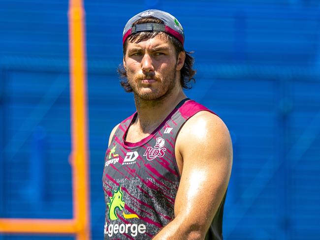 Queensland Reds player Liam Wright is seen during a Captain's Run in Buenos Aires, Argentina, Saturday, February 15, 2020. (AAP Image/Supplied by Queensland Rugby Union, Tom Mitchell) NO ARCHIVING, EDITORIAL USE ONLY