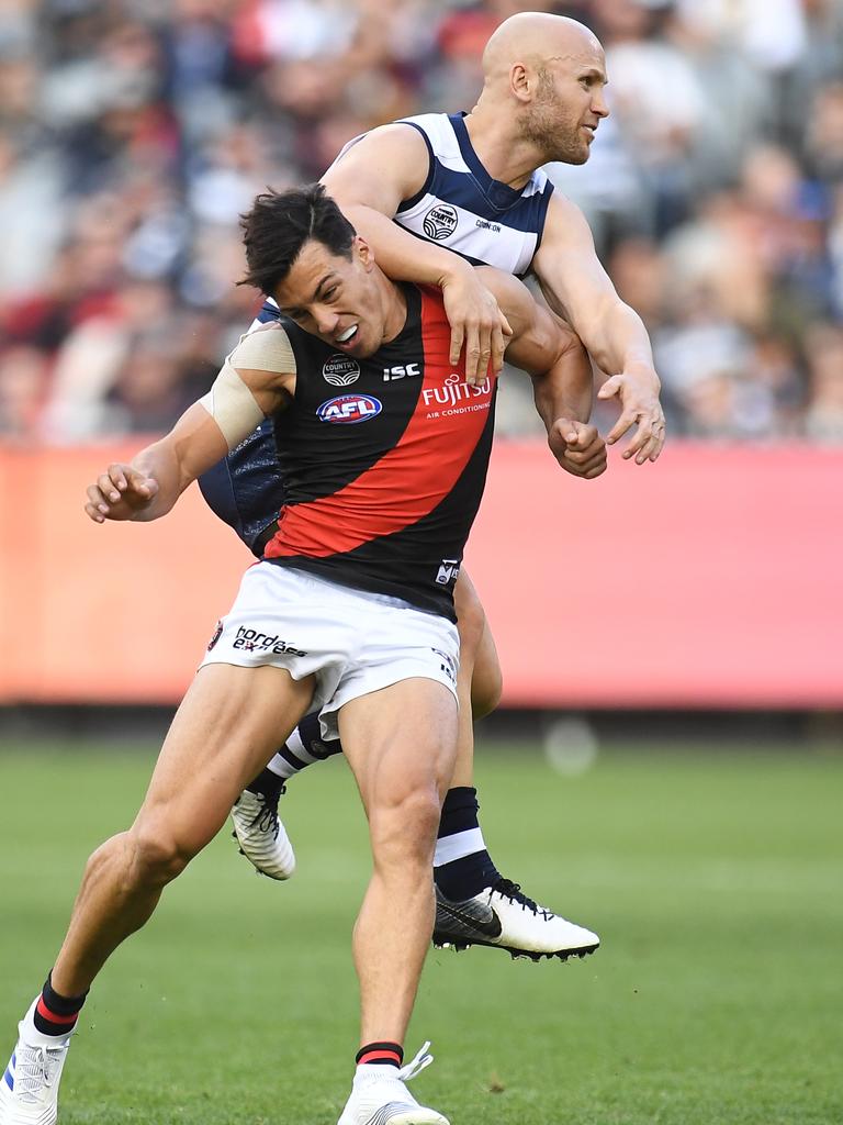 Gary Ablett’s hit on Dylan Shiel. Picture: AAP Images