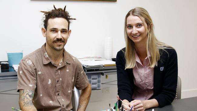 Kyle Hodson (patient) and Kelly Leech (psychology team leader) in the art room of the new Mental Health ward at Southport Private hospital. Picture: Tertius Pickard