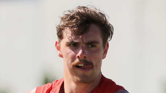 Joe Daniher surprised onlookers when he kicked with his right foot. Picture: Alex Coppel.