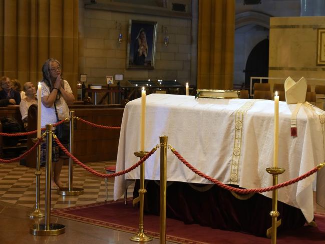 The coffin of Cardinal George Pell lay in state at St. Mary's Cathedral. Picture: NCA NewsWire//Rick Rycroft