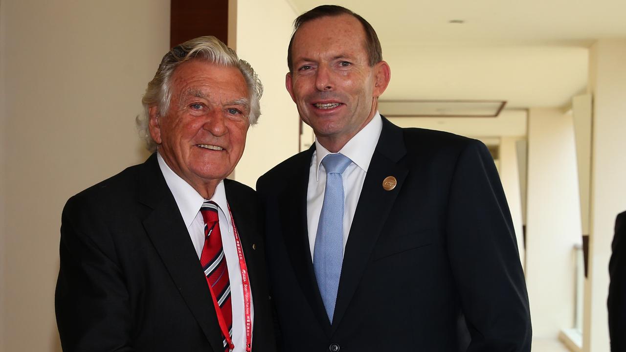 Bob Hawke and Tony Abbott in 2014.